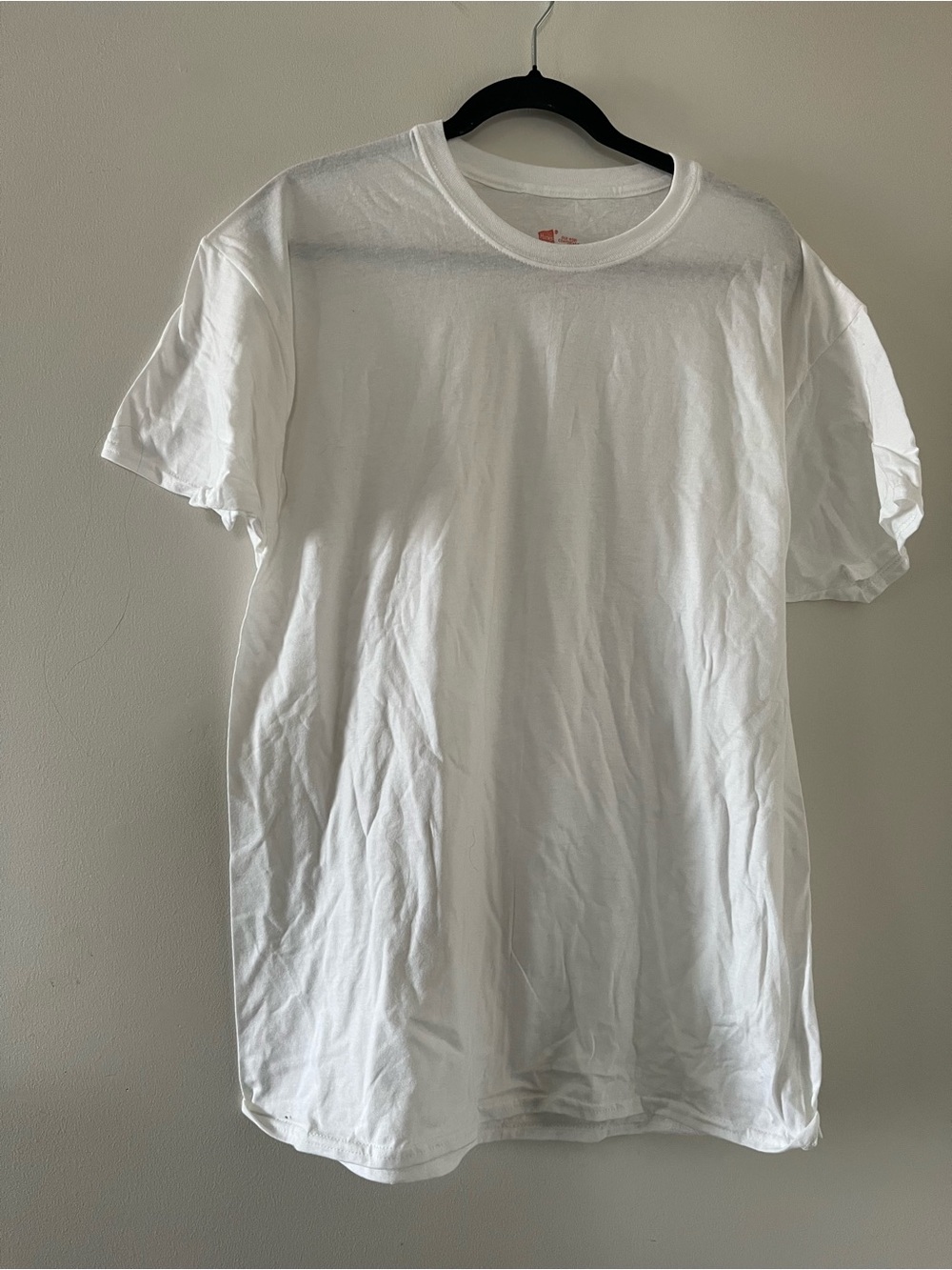 Lot of 4 Hanes Men's Large White 100% Cotton Crewneck T Shirts Basic Tee